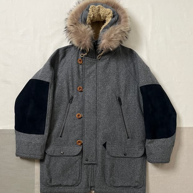 Kolor 멜튼 울 퀄팅 후드 파카 컬러 라쿤퍼