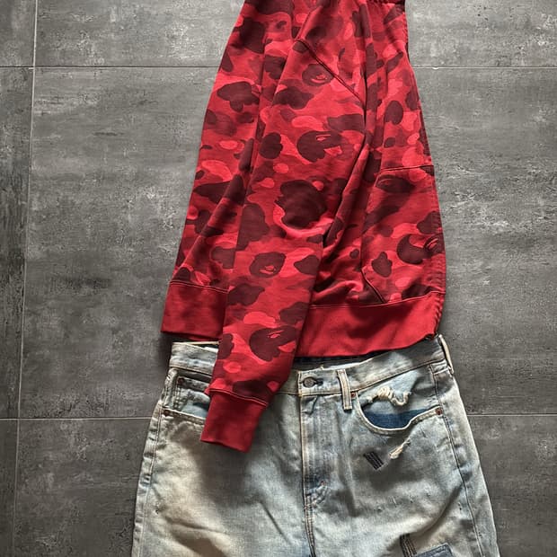 개 급처) 유일 매물) 베이프 더블 샤크 후드집업 L 레드