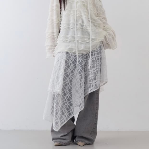로웨어 ruflle deep v neck blouse