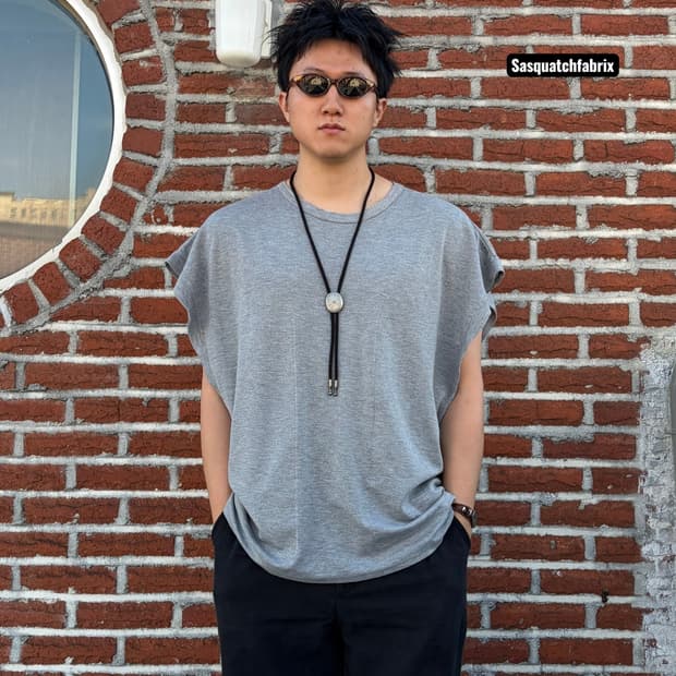 Sasquatchfabrix 21ss 레이어드 메쉬 반팔 티셔츠