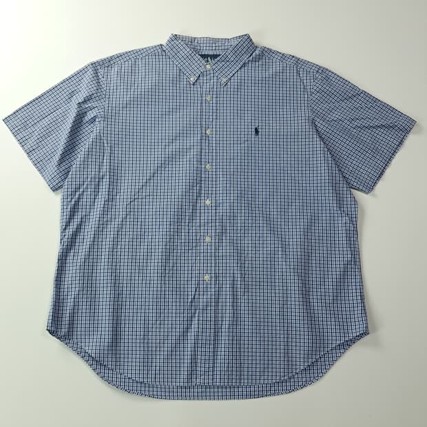 CK631 2XL 폴로 00s 블루 마이크로체크 반팔 셔츠 남방