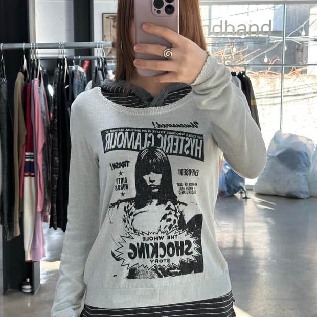 히스테릭글래머 히스걸카툰 글리터 롱슬리브니트