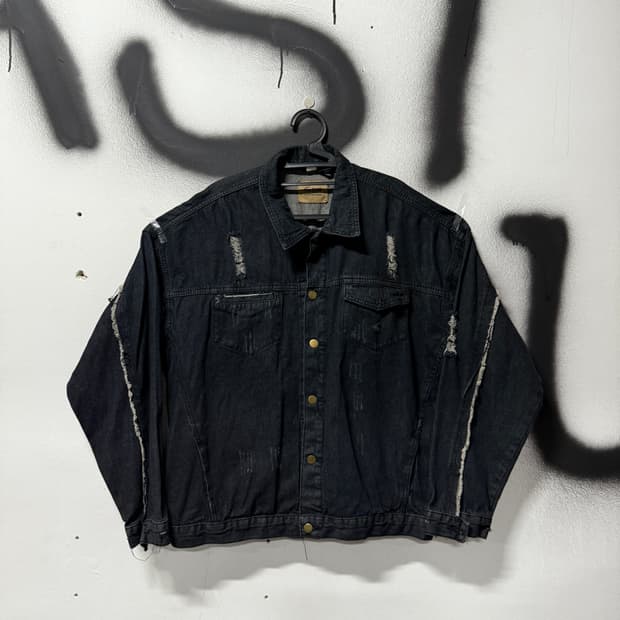 VTG 빈티지 빅사이즈 오버핏 그런지 흑청 데미지 데님 트러커 자켓
