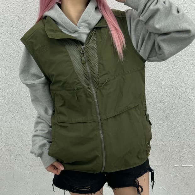 노스페이스 카키 매쉬 베스트 100