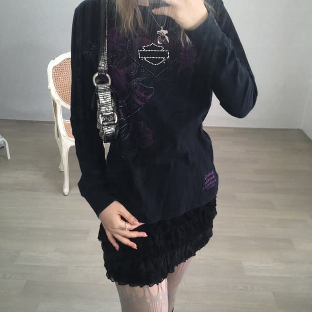 harley davidson y2k purple beads rose t