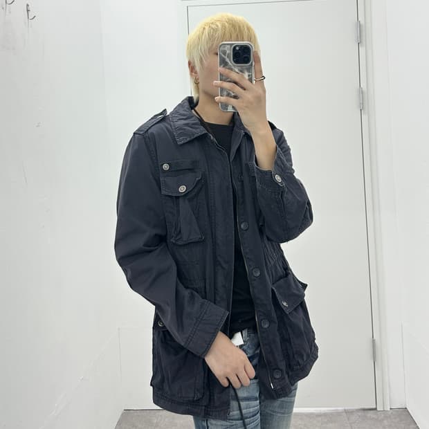 Vintage washed navy multi pocket jacket