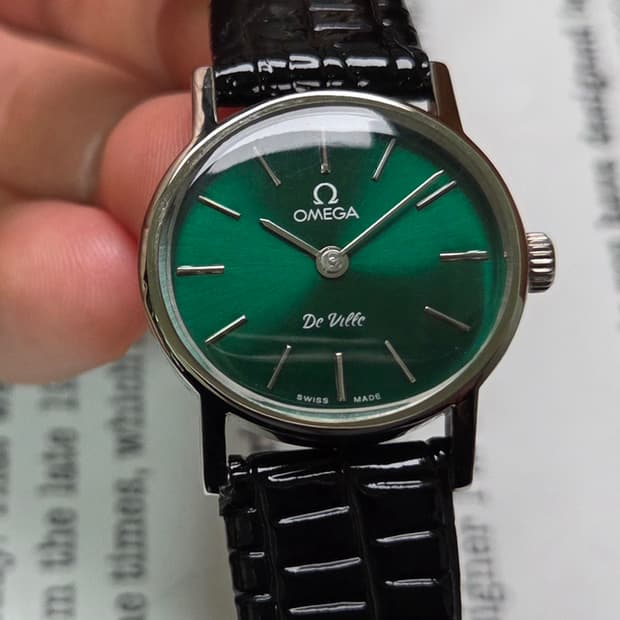 빈티지 오메가 드빌 그린 가로타원형 수동 메커니컬 여성용
