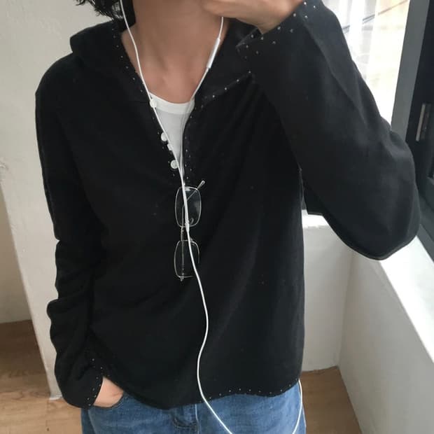 지그재그 데일리쥬 데니슨 도트 레이어드 빈티지 후드 티셔츠