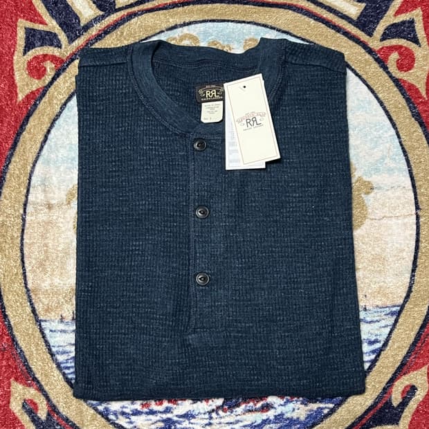 RRL 가먼트다이 와플 니트 헨리 (navy)