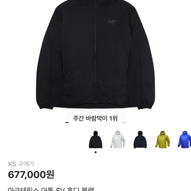 아크테릭스 아톰 SV 후디 블랙 XS