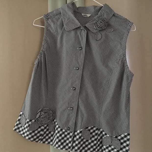 빈티지 꽃 체크 민소매 블라우스 베스트
