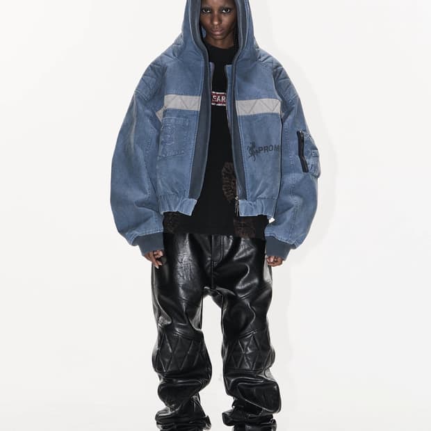 Blue Washed Workwear Hooded Bomber