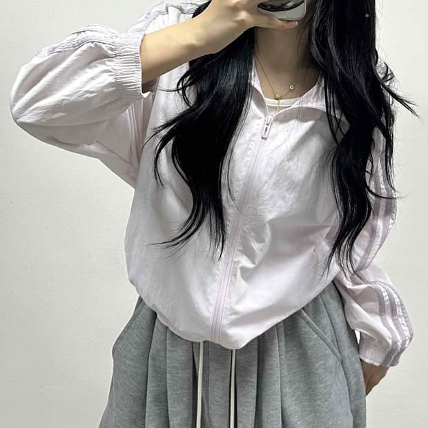 아디다스 라이트 퍼플 신형 걸즈 윈드브레이커 후드집업 희귀져지(XL)