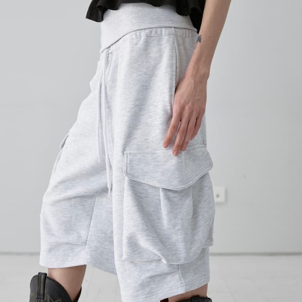 FOLDOVER WAIST CARGO SHORTS MELANGE GRAY