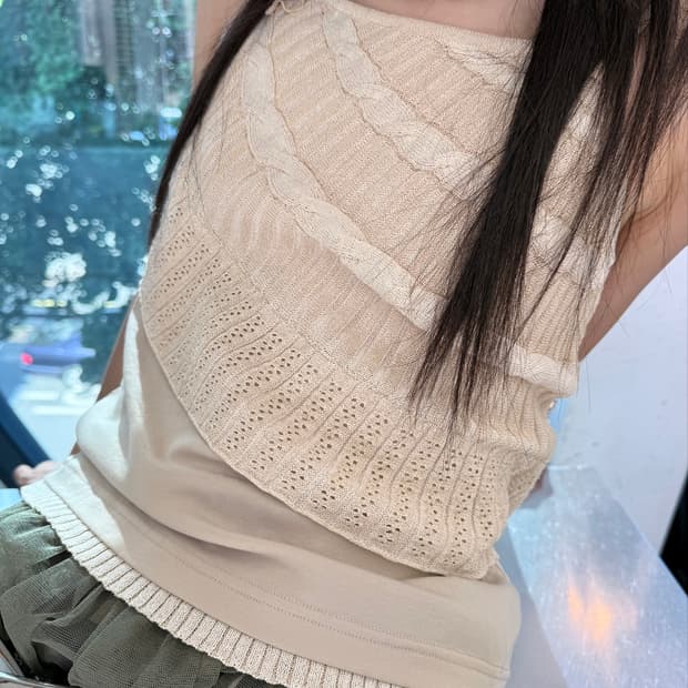 피조물 빈티지 레이어드 니트 슬리브리스 탑