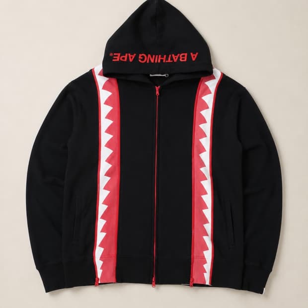 Bape 베이프 더블 샤크 풀집업 후드 블랙 레드