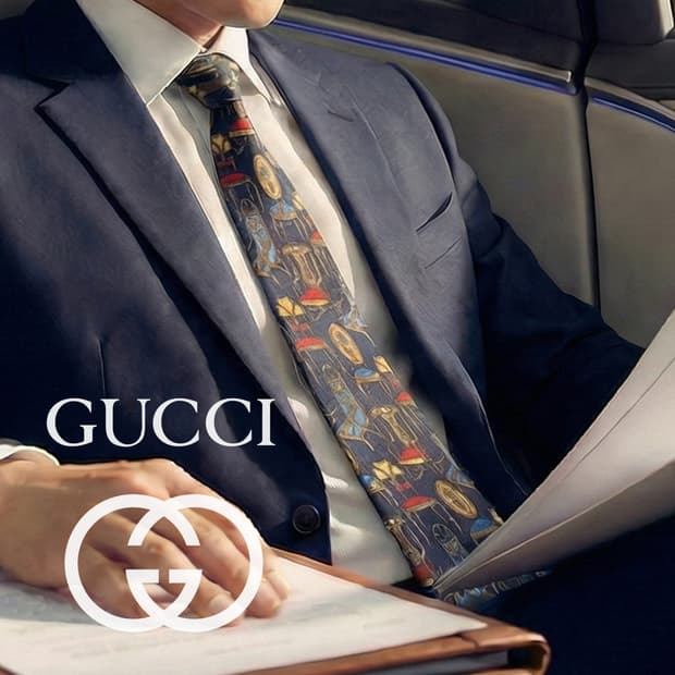 구찌 실크 네이비 패턴 넥타이 9.5cm A+등급 K1684
