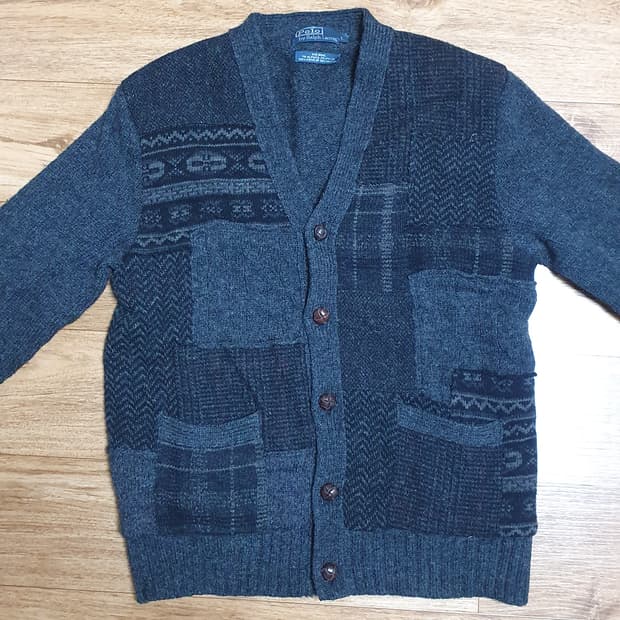 폴로 패치워크 스웨트 가디건