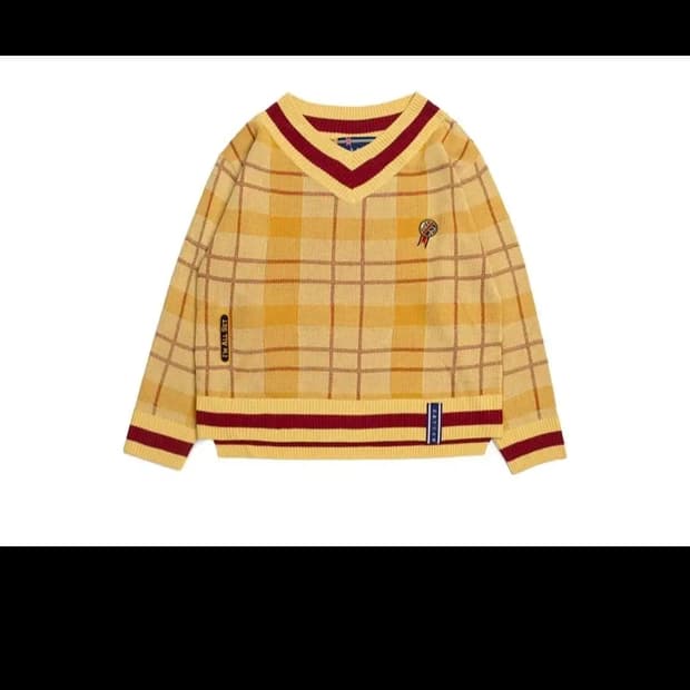 로맨틱크라운 브이넥 체크 오버핏 니트