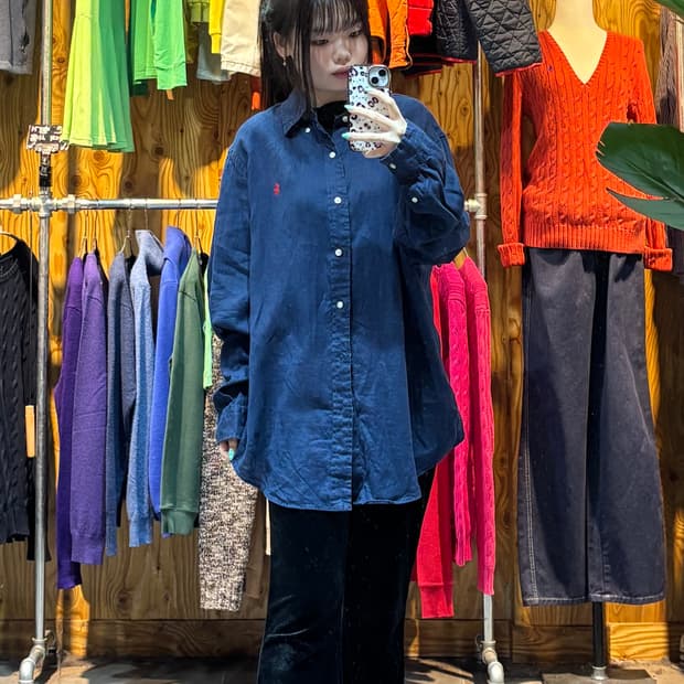 L 폴로랄프로렌 클래식핏 레드포니 네이비 린넨 셔츠