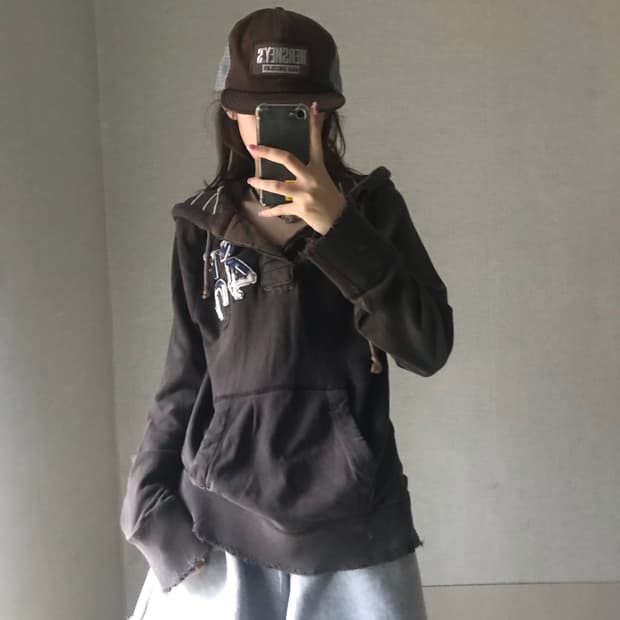 아베크롬비 브라운 오버핏 버튼 후드티