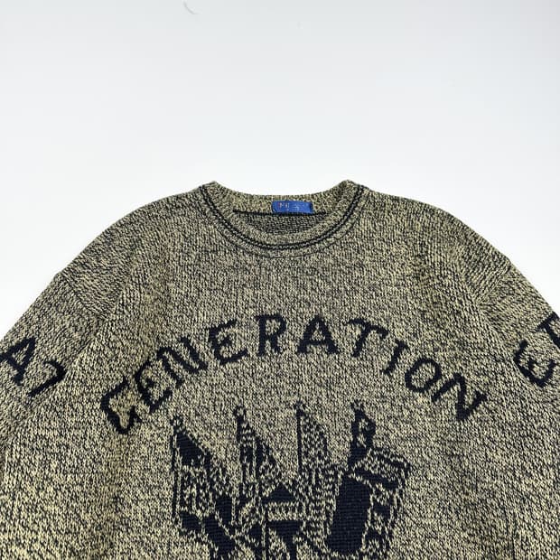 VTG 빈티지 패턴 크루넥 니트 (L)