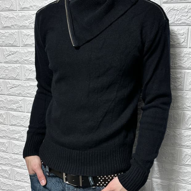 아르마니 더블 지퍼 하이넥 니트