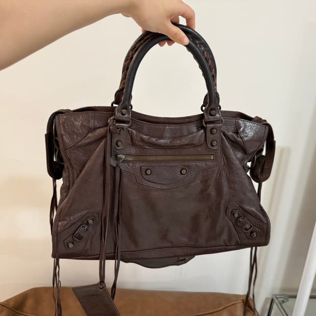 발렌시아가 클래식 시티백 모터백 브라운 미디움