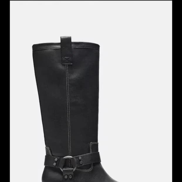 자라 zara 블랙 스티치 바이커 웨스턴 롱 부츠 38 245