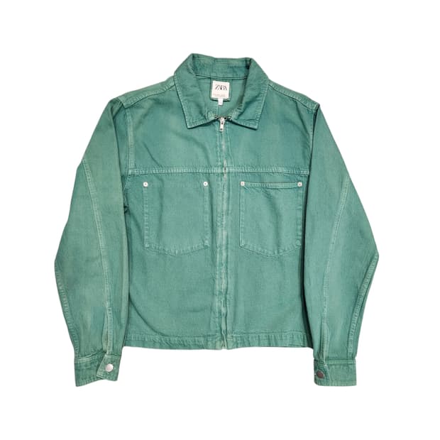 자라 워싱 데님 집업 자켓 그린 (L)