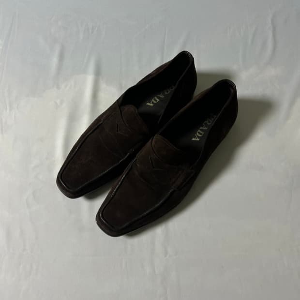 Prada sports suede dark brown loafers