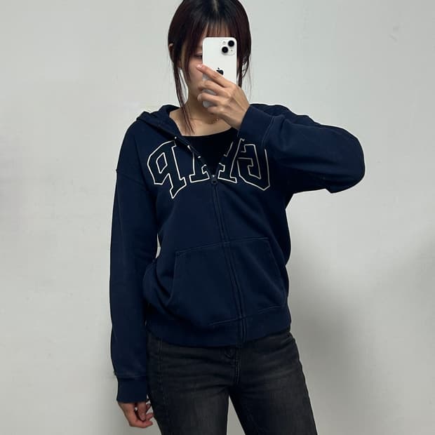 GAP 스펠아웃 로고 네이비 후드집업 