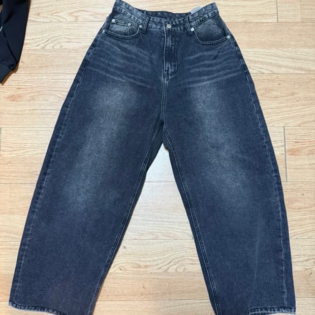 (28~30size) 와이드핏 워싱 흑청 데님팬츠