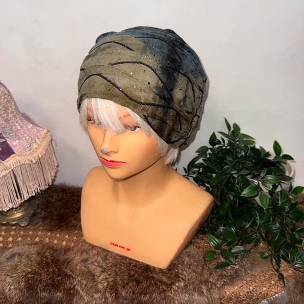 Khaki blue tie dye grunge warmer beanie 