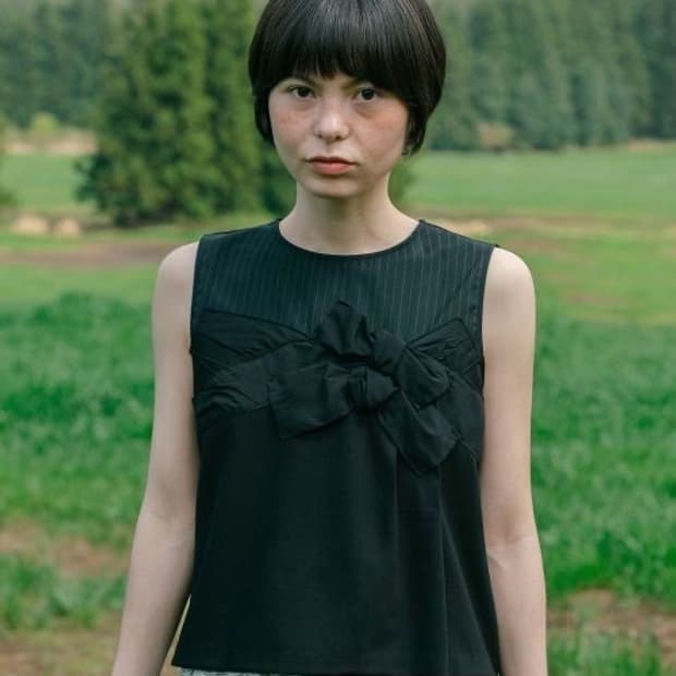 오헤시오 RIBBON COLORED BLOUSE, BLACK