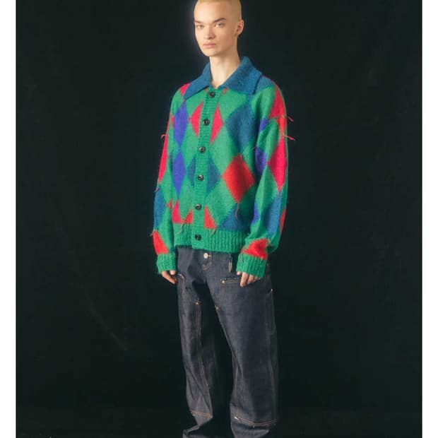 앤더슨벨  키드모헤어 아가일 가디건 카키 XL