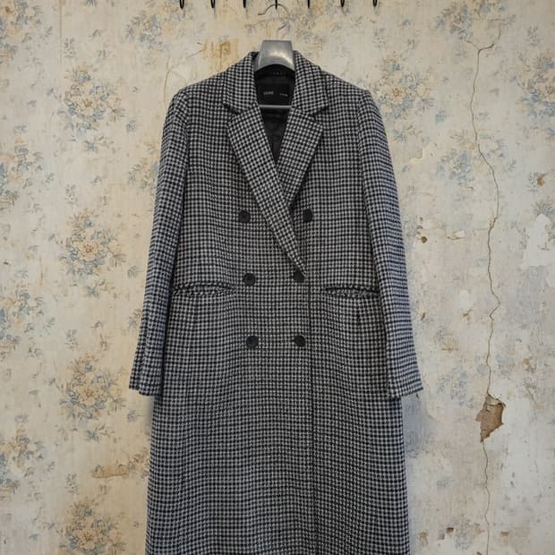 미쏘 체크 더블 롱 코트 L