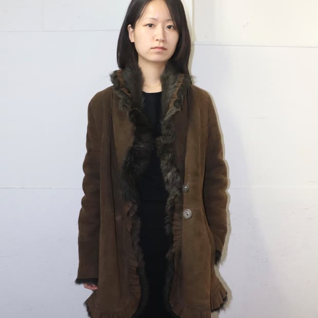 이탈리아 빈티지 러플 카라 시어링 자켓