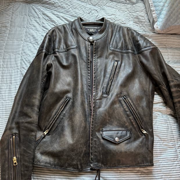 rrl 슬림핏 모토 레더 재킷 l 사이즈