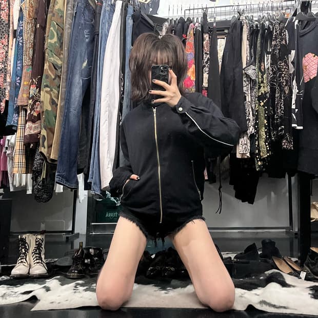 블랙 포켓 봄버 자켓