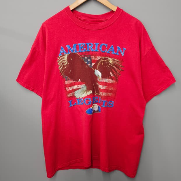 USA90'S 성조기 독수리 프린팅 반팔티 레드