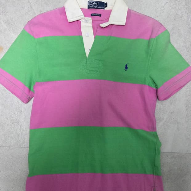 폴로 랄프로렌 럭비 티셔츠 핑크/그린 스트라이프
