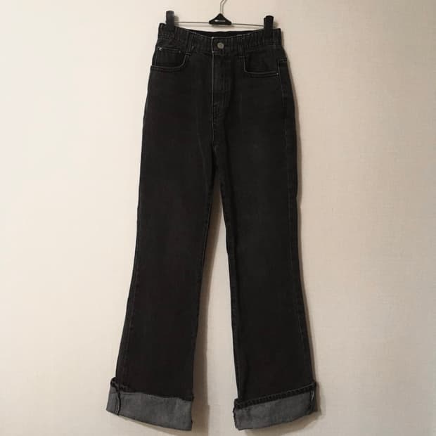 roll up black denim boots cut pants