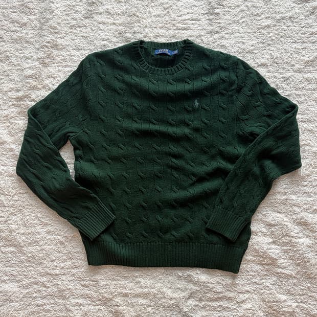 폴로 딥그린 케이블 니트