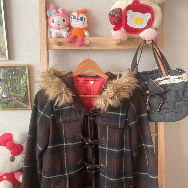모리걸 빈티지 체크 후드 퍼 떡볶이 코트 🤎♥️