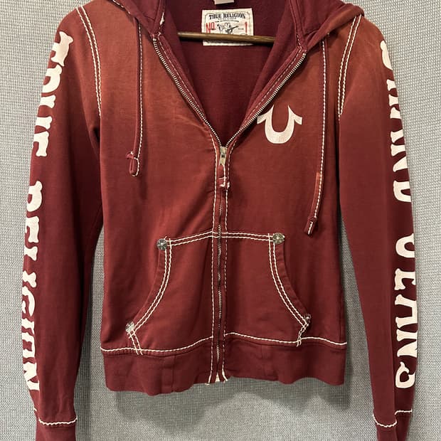 트루릴리전 True Religion 버건디 집업 후디