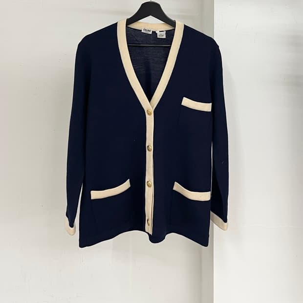 셀린느 네이비 포켓 골드버튼 니트 가디건