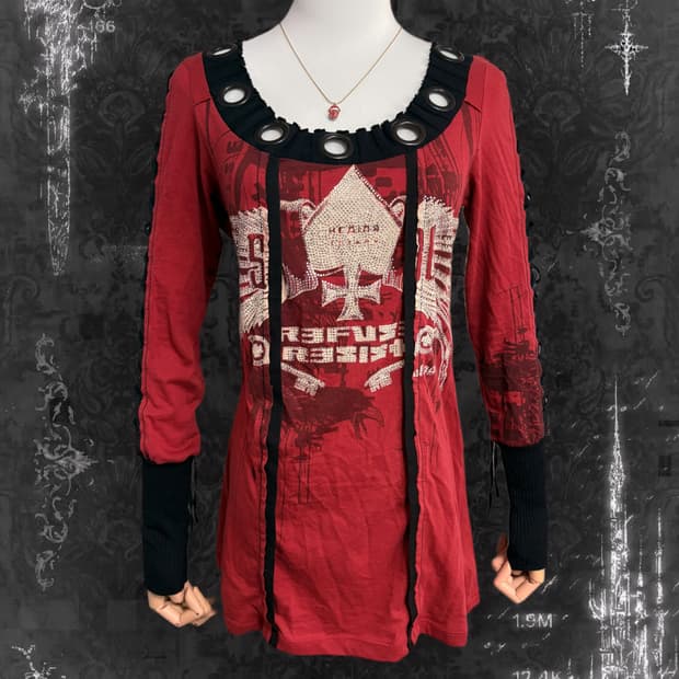 Salvage red punk cubic layered one-piece