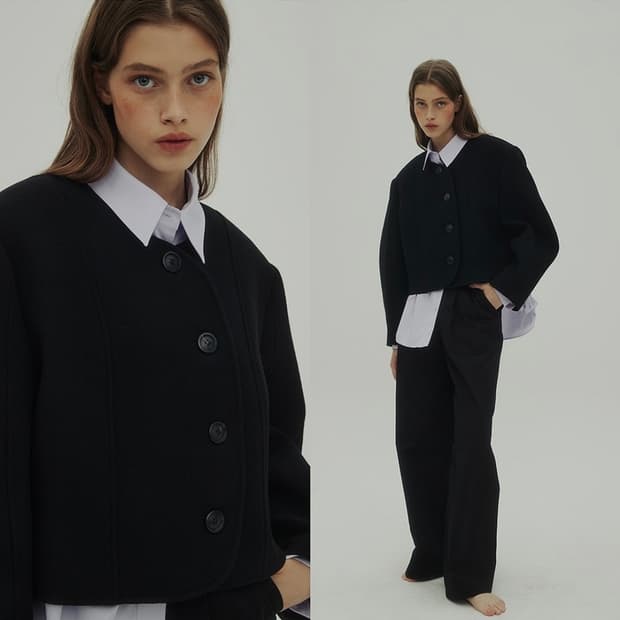 언쿡드 uncooked 헤비 울 숏 코트