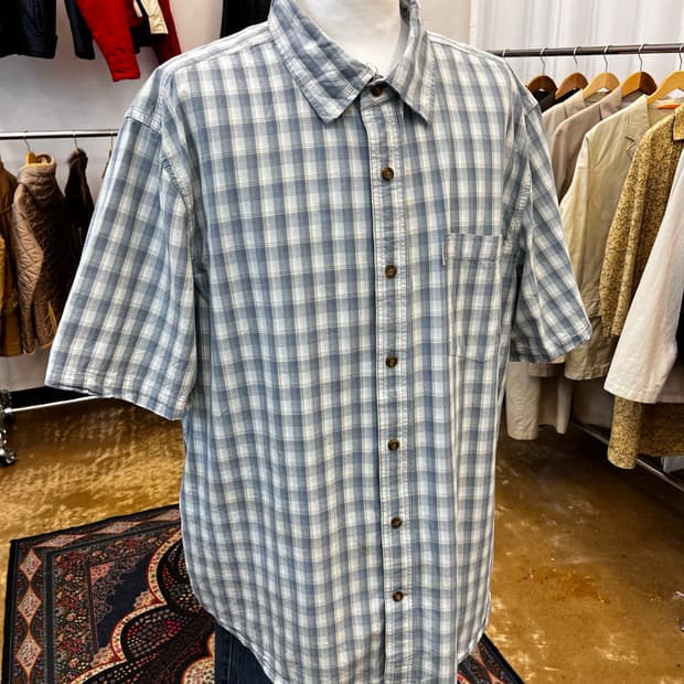 칼하트 코튼 체크 반팔 셔츠 블루